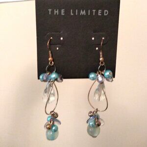 Vintage Teal Blue Beads Silver Tone Dangle Drop Earrings Timeless VTG Jewelry